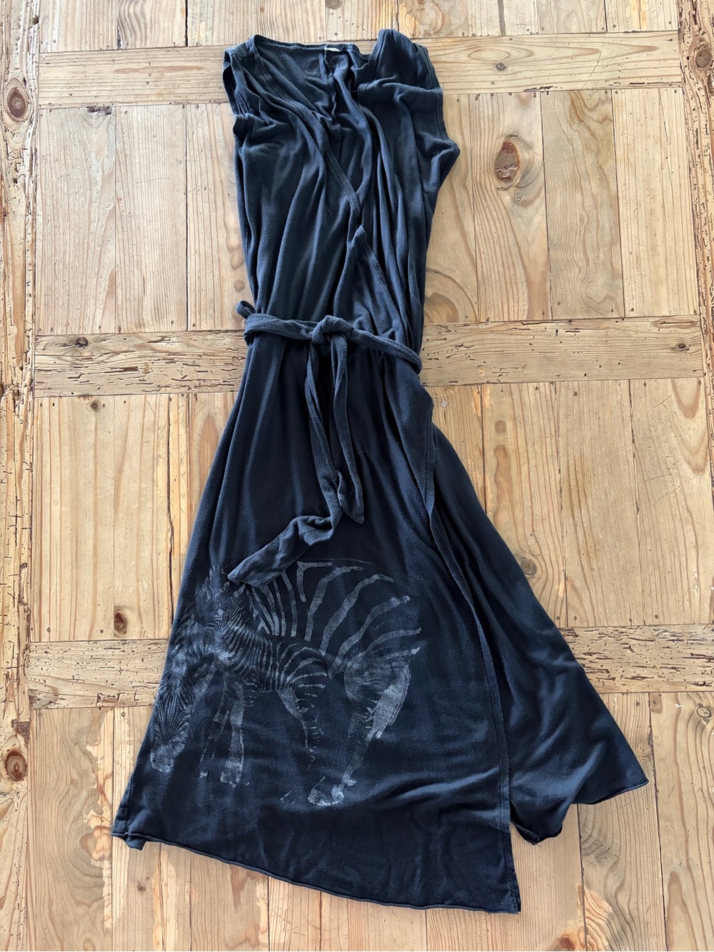 Vintage moss mills Black Zebra-Print Midi True Wrap Dress